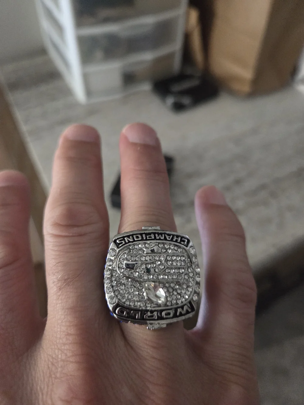 Champions World Ring Style Crystal Statement Ring - Silver